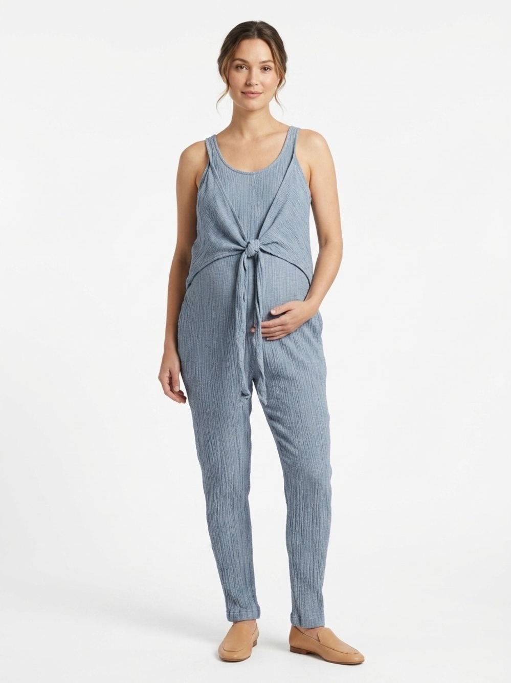 HATCH The Wrap Around Jumpsuit Wide Leg Gingham Blue Size 1